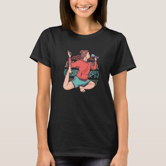 禅瞑想ヨガエカパダラージャカポタサナワインO Tシャツ (正面)