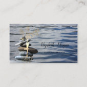 禅石、海、金ゴールドツリーのシルエット 名刺 (正面)