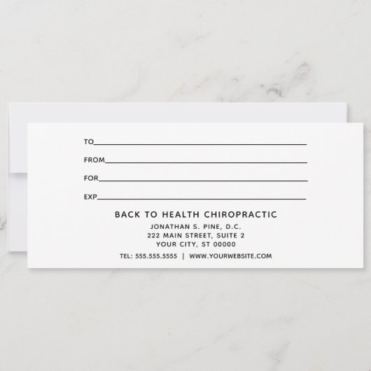 禅竹カイロプラクティック気にギフト証書 (裏面)