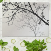 禅自然風景白黒ツリーのシルエット キッチンタオル (折り畳み)