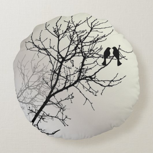 禅自然風景白黒ツリーのシルエット ラウンドクッション (裏面)