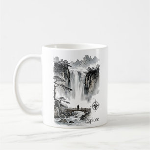 禅 水墨画 風景画 山 水墨画 コンパス コーヒーマグカップ