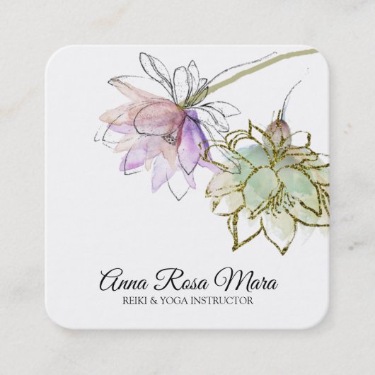 *~*禅AP32ピンクロータスヨガフラワーロゴQR スクエア名刺 (正面)