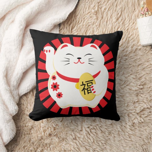 福の運の良い猫 クッション (ブランケット)