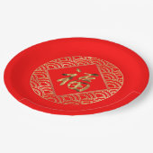 福フーキャラクターレッド&金ゴールド中国の新年 ペーパープレート (アングル)