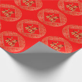 福フーキャラクターレッド&金ゴールド中国の新年 ラッピングペーパー (角)