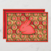 福フーシンボルレッド金ゴールドかわいい中国のうさぎ新年 シーズンカード (正面/裏面)