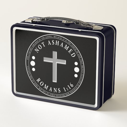 福音のキリスト教の聖句を恥じない メタルランチボックス (裏面)
