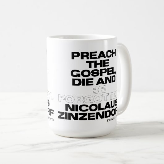 福音を宣べ伝え、死ね、生きる忘れこと コーヒーマグカップ (正面右)