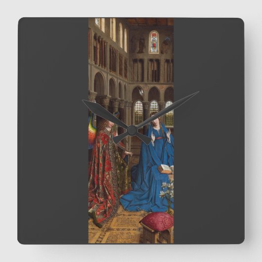 『福音宣揚』（ふくいんせんよう、Annunciation）by ヤン・ファン・アイク スクエア壁時計 (正面)