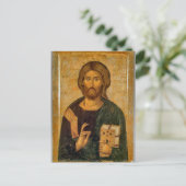 福音書の正統なアイコンを持つイエス・キリスト ポストカード (スタンド正面)