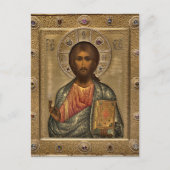 福音書の正統なアイコンを持つイエス・キリスト ポストカード (正面)