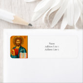 福音書の正統なアイコンを持つイエス・キリスト ラベル (インサイチュ)