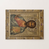 福音書を持つイエス・キリスト宝石飾り金ゴールド ジグソーパズル (横)