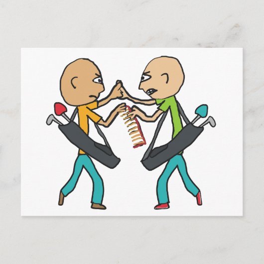禿げたゴルファーが櫛で議論している ポストカード (正面)