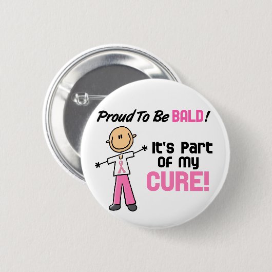 禿げた乳癌の棒の姿があること誇りを持った 缶バッジ (正面&裏面)