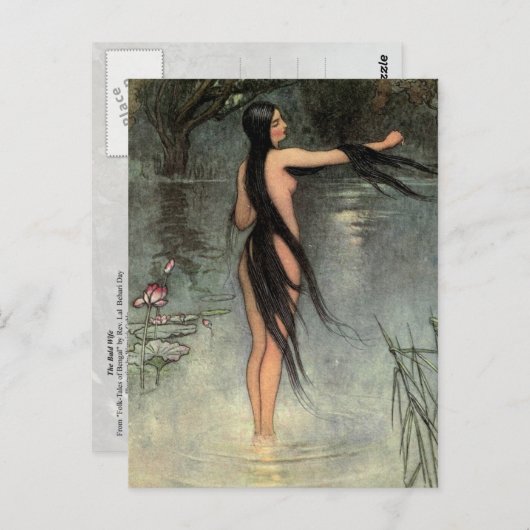 禿げた妻が水の上から現れる ポストカード (正面/裏面)