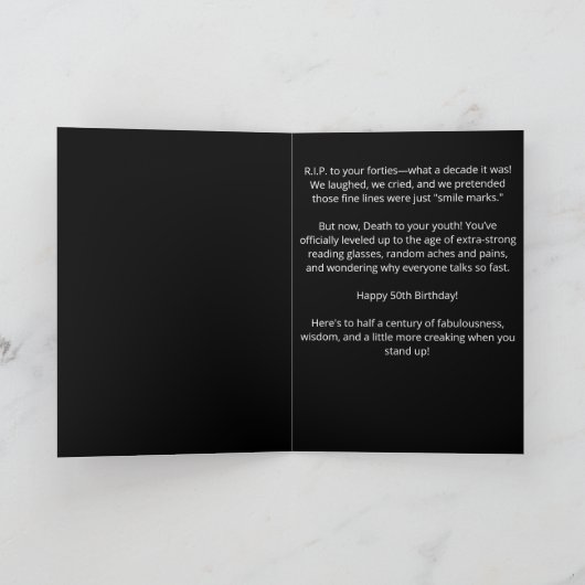 私おもしろいの若者への死神の死50誕生日 カード (内部)