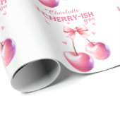 「私おもしろいはさくらんぼを好む」バレンタインデーの名前 ラッピングペーパー (ロールコーナー)