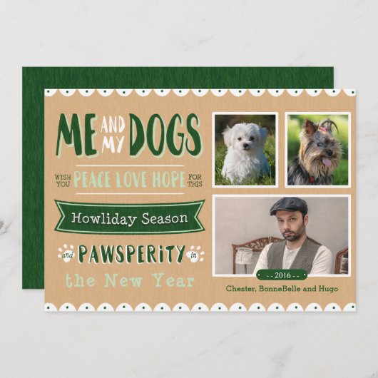 私および私の犬5x7のクリスマスカード(3つの写真) シーズンカード (正面/裏面)