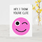 私があなたは考え可愛いピンクのウィンキング顔絵文字 カード (黄色い花)