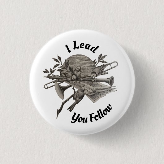 私があなたを導く後を追ヴィンテージバンド楽器 缶バッジ (正面)