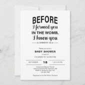 私があなたを形成する前に聖書の詩の赤ちゃんシャワー 招待状 (正面)