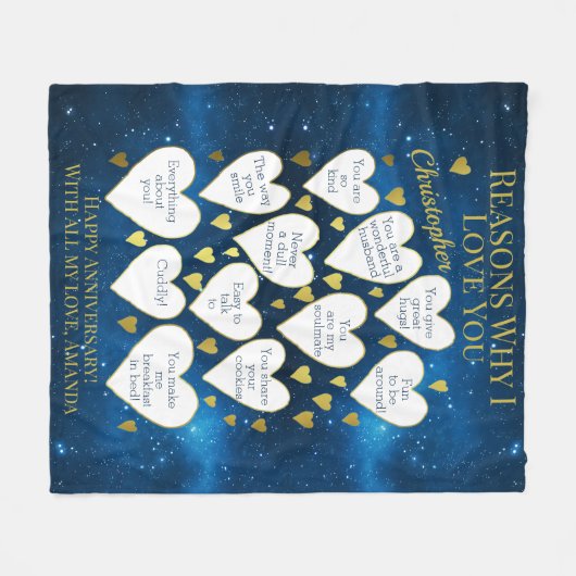 私があなたを愛する記念日の理由 フリースブランケット (正面(横))