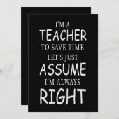 私がいつだって正しいと仮定して 面白い英語教師名刺 招待状 (正面/裏面)