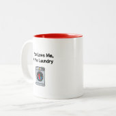 私がおもしろいランドリーの家事をする事が大好き ツートーンマグカップ (正面左)