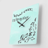 私がおもしろい遅いティール(緑がかった色)の水色 スクエア壁時計 (傾斜)