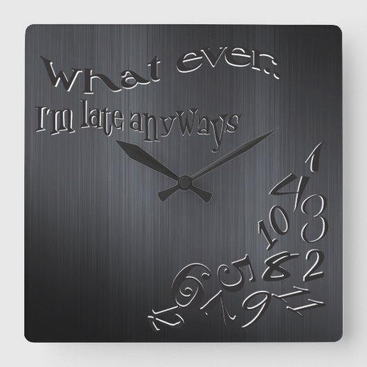 私がおもしろい遅くてもダークブラッシュメタル スクエア壁時計 (正面)