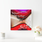 私がおもしろい遅れても赤と紫の抽象芸術 スクエア壁時計 (ホーム)