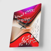 私がおもしろい遅れても赤と紫の抽象芸術 スクエア壁時計 (傾斜)