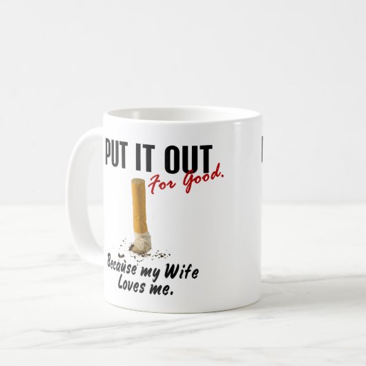 私がそれを妻置く停止喫煙は私を愛します コーヒーマグカップ (正面左)