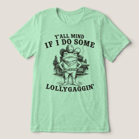 私がちょっとぶらぶらするの気になる?カエルカウボーイ トライブレンドTシャツ (デザイン正面)