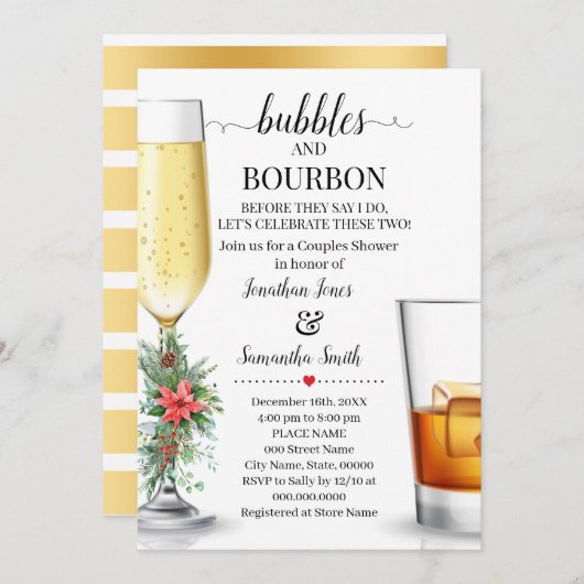 私がカップルのシャワークリスマスをする前にバブル&バーボン 招待状 (正面/裏面)