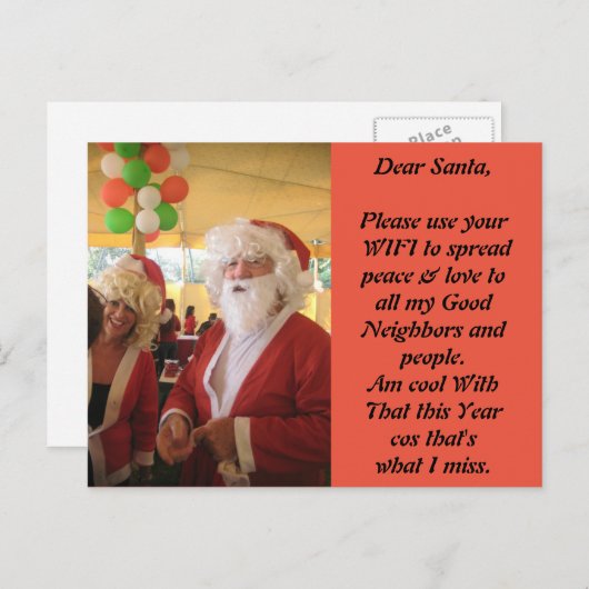 私がカードに今年恋しく思う何をサンタ シーズンポストカード (正面/裏面)