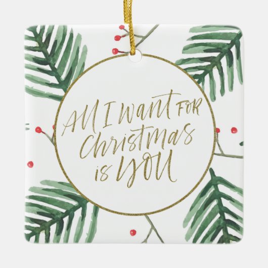 私がクリスマスに欲しいのはカップルあなただけの写真 セラミックオーナメント (正面)