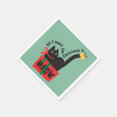 私がクリスマスに欲しいのはニャーだけだ |かわいい黒Ca スタンダードカクテルナプキン (角)