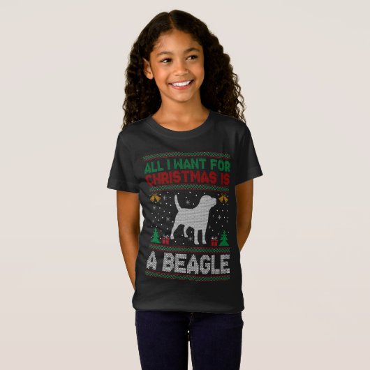 私がクリスマスに欲しいのはビーグル犬の醜いクリスマスだけだ Tシャツ (正面フル)