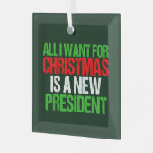 私がクリスマスに欲しいのは新しい社長おもしろいだ ガラスオーナメント (正面左)