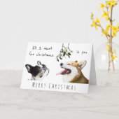 私がクリスマスに欲しいのは、あなたの犬のヤドリギ愛人だけです カード (黄色い花)