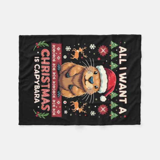 私がクリスマスを欲しいのはキャピバラのクリスマスキャピブだけだ フリースブランケット (正面(横))