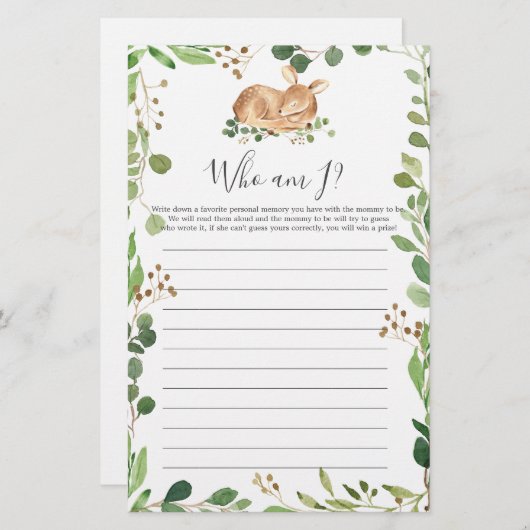 私がゲームしている鹿の赤ちゃんシャワー (正面/裏面)