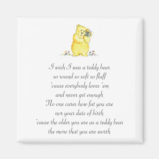 私がテディベアの詩の磁石だったらいいのに マグネット (正面)