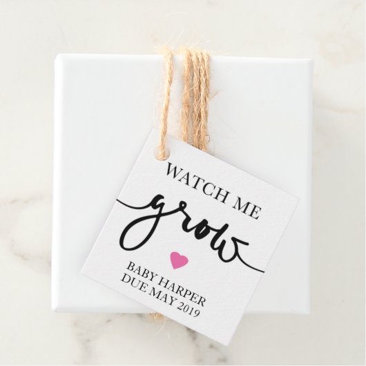 私がピンクの好意を成長するのを見るメッセージカードベビーシャワー フェイバータグ (インサイチュ)