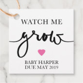 私がピンクの好意を成長するのを見るメッセージカードベビーシャワー フェイバータグ (正面)