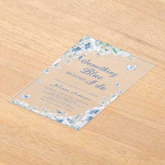 私がブライダルシャワーする前に何か青いエレガントもの アクリル招待状 (レイダウン)