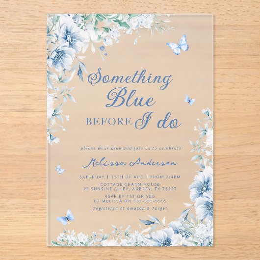 私がブライダルシャワーする前に何か青いエレガントもの アクリル招待状 (正面)